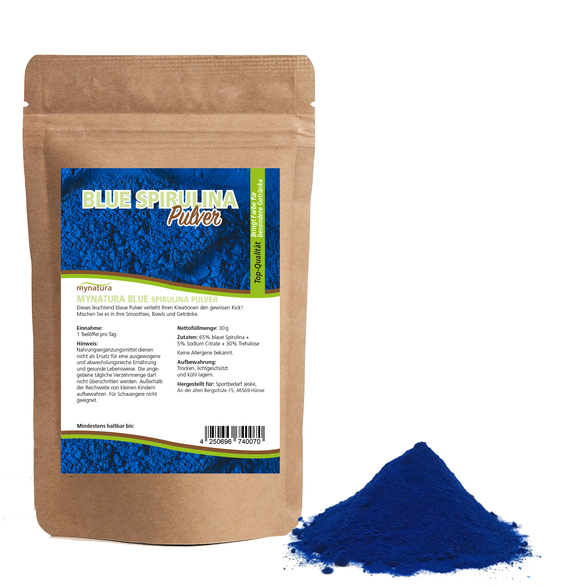 Blaue Spirulina – Natürliches Superfood-Pulver mit intensiv blauer Farbe | Mynatura 0,03Kg Blaue Spirulina – Natürliches Superfood-Pulver mit intensiv blauer Farbe | Mynatura 0,03Kg