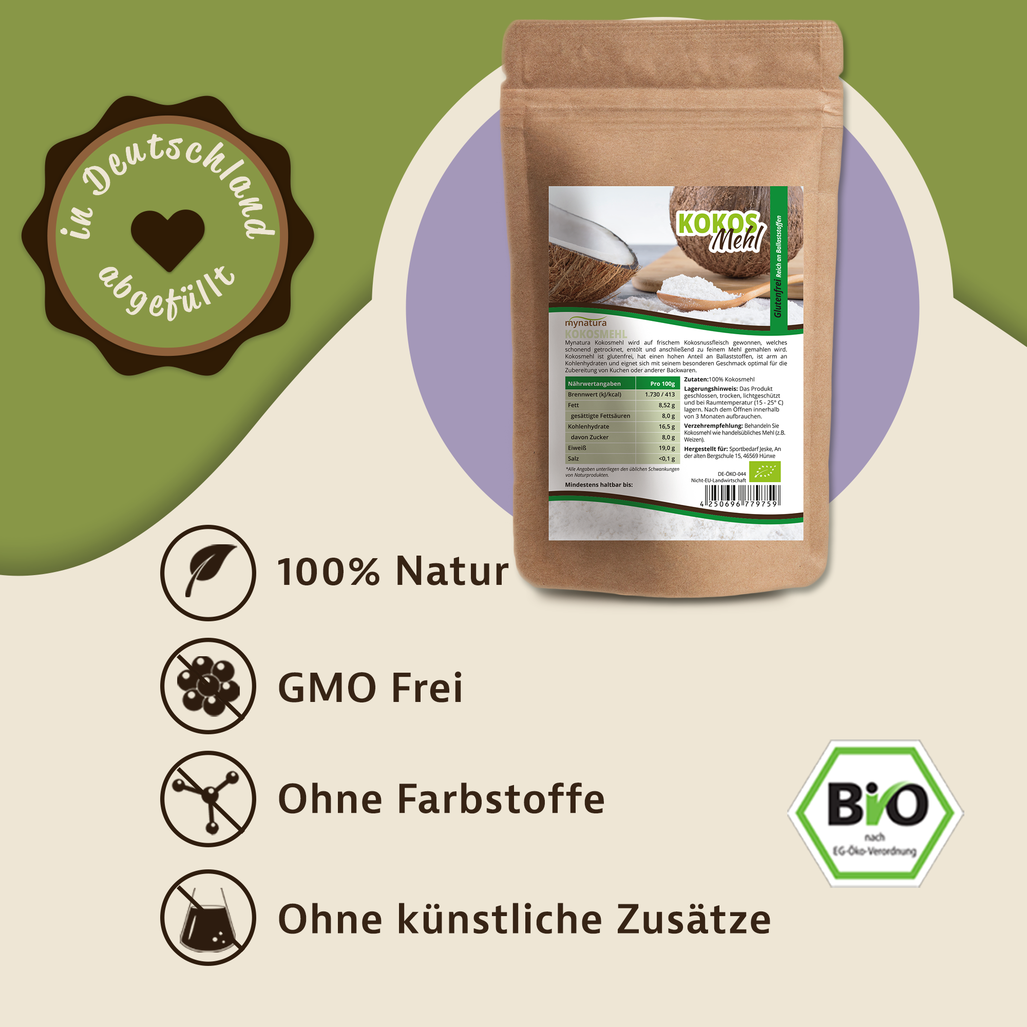 Mynatura Bio Kokosmehl 1000g entölt