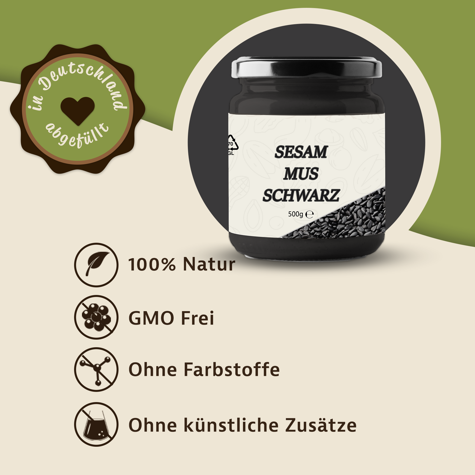 Schwarzes Sesammus kaufen – Aromatische Paste aus gerösteten schwarzen Sesamsamen | Mynatura 0,5Kg Schwarzes Sesammus kaufen – Aromatische Paste aus gerösteten schwarzen Sesamsamen | Mynatura 0,5Kg