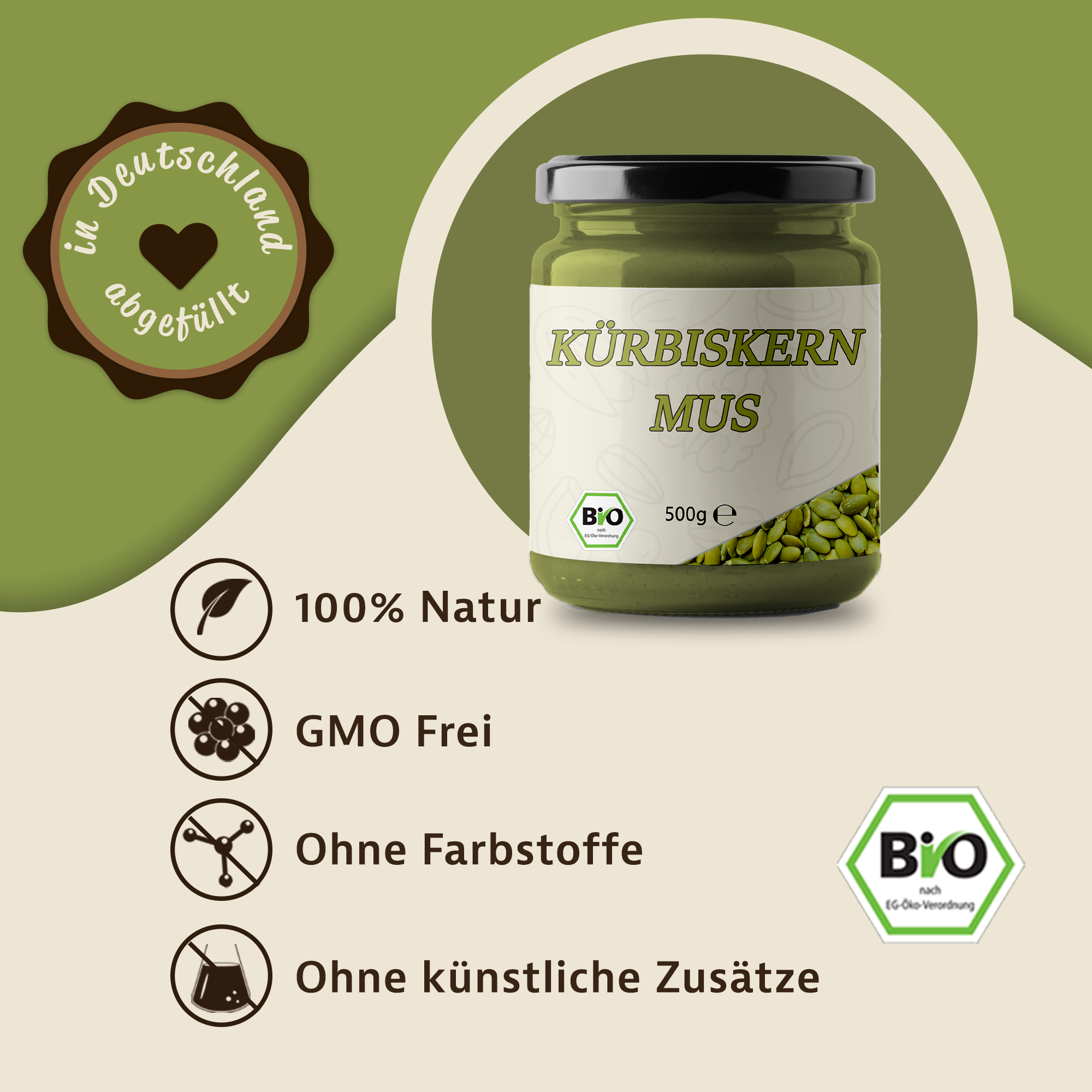 Kürbiskernmus Bio – Nussig-aromatischer Brotaufstrich & vielseitige Zutat aus gerösteten Kürbiskernen 0,5Kg Kürbiskernmus Bio – Nussig-aromatischer Brotaufstrich & vielseitige Zutat aus gerösteten Kürbiskernen 0,5Kg