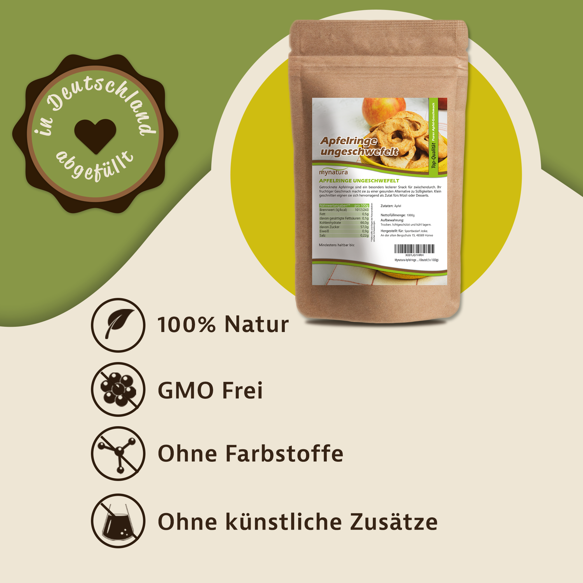 Getrocknete Apfelringe ungeschwefelt – Natürlicher Fruchtsnack in bester Qualität | Mynatura 1Kg Getrocknete Apfelringe ungeschwefelt – Natürlicher Fruchtsnack in bester Qualität | Mynatura 1Kg