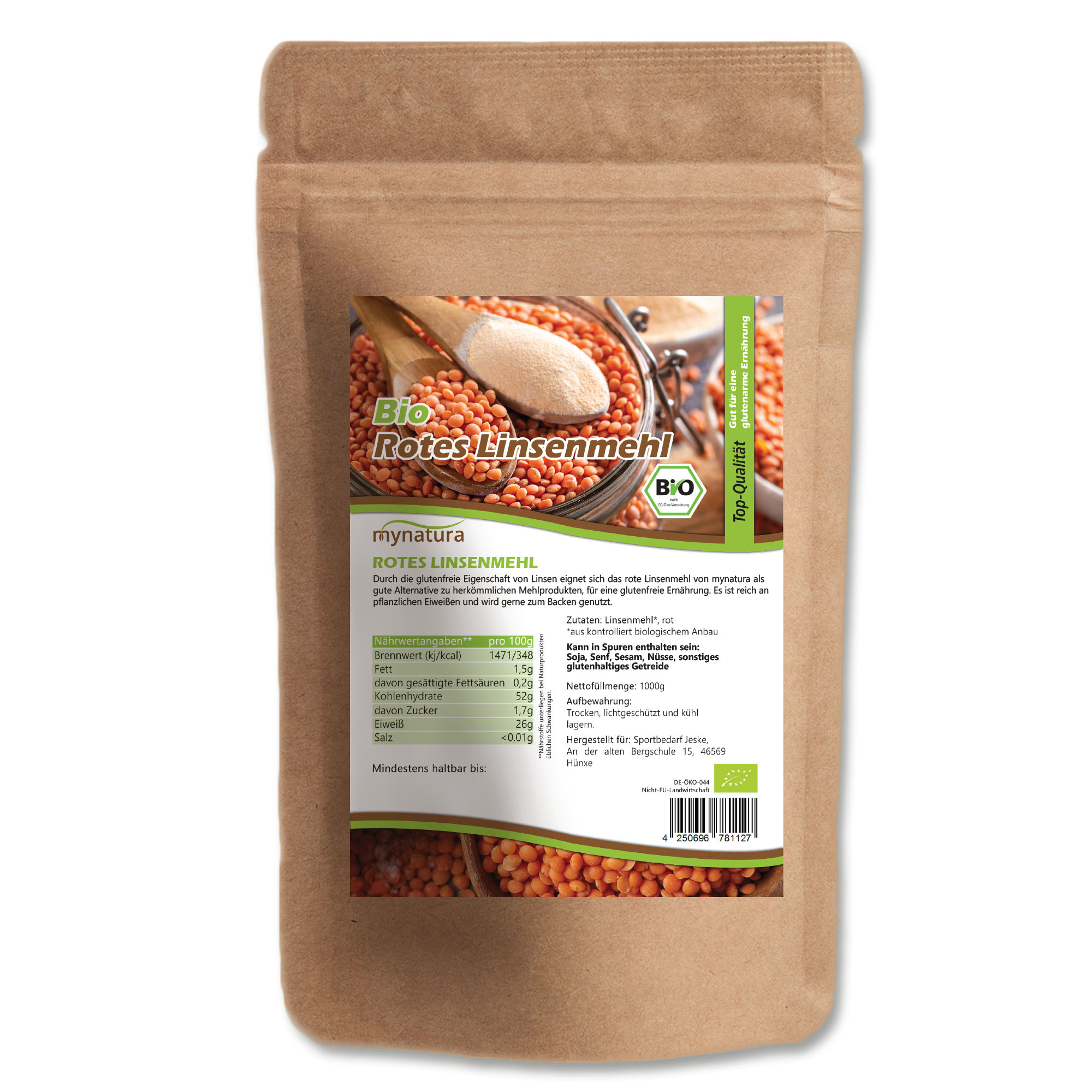 Rotes Linsenmehl Bio – Glutenfreies pflanzliches Mehl zum Backen & Kochen | Mynatura Rotes Linsenmehl Bio – Glutenfreies pflanzliches Mehl zum Backen & Kochen | Mynatura