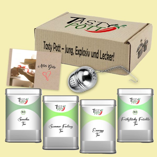 Tasty Pott Guten Morgen Tee Box - Mit Teesieb und Karte