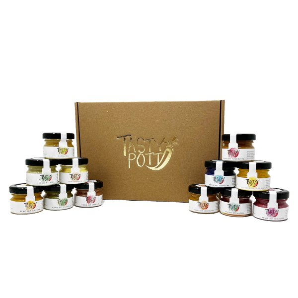 Tasty Pott Geschenk Set - 12 Premium Honig Gläser – 12x 28g Glas – Verschiede Honigsorten