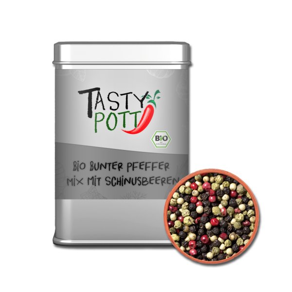 Tasty Pott Bio Bunter Pfeffer Mix mit Schinusbeeren 60g Dose