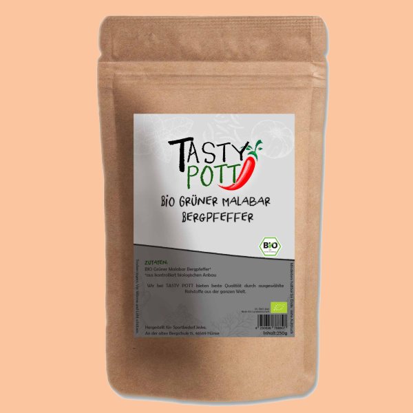 Tasty Pott Bio Grüner Malabar Bergpfeffer Nachfüllbeutel 250g