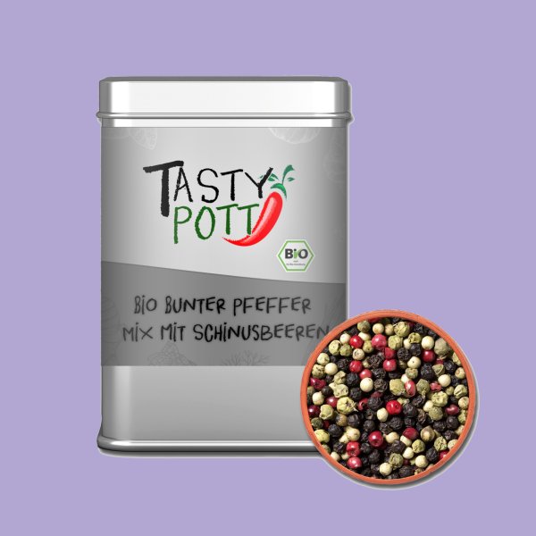 Tasty Pott Bio Bunter Pfeffer Mix mit Schinusbeeren 60g Dose