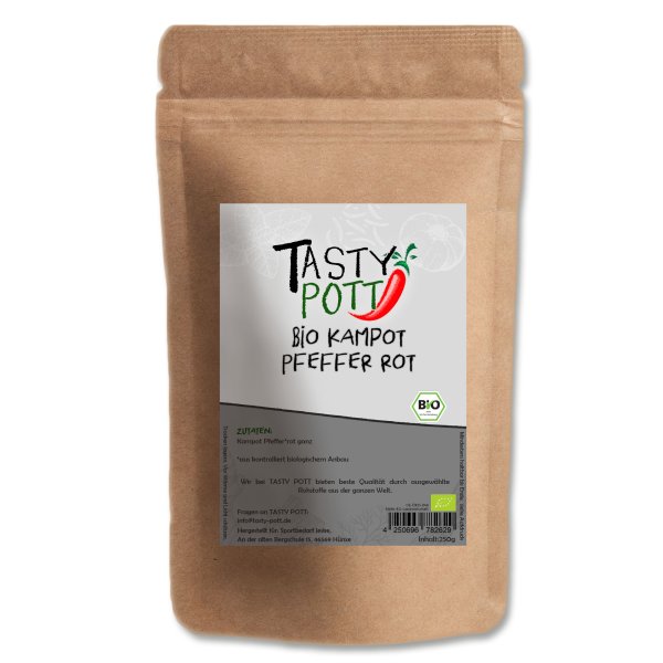 Tasty Pott Bio Kampot Pfeffer Rot Ganz Nachfüllbeutel 250g