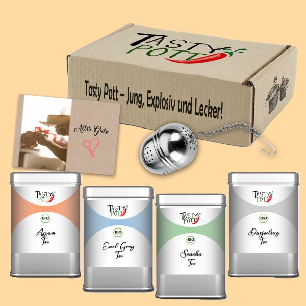 Tasty Pott Klassiker Bio Tee Box - Mit Teesieb und Karte