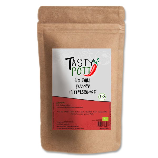 Tasty Pott Bio Chili Pulver mittelscharf Nachfüllbeutel 250g