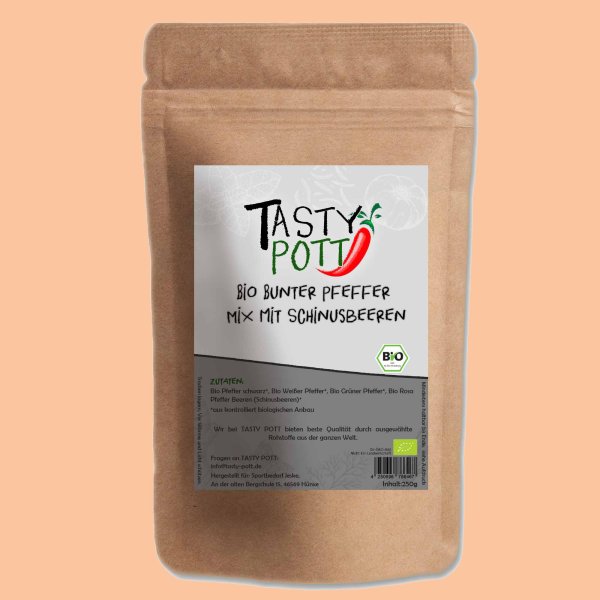 Tasty Pott Bio Bunter Pfeffer Mix mit Schinusbeeren Nachfüllbeutel 250g