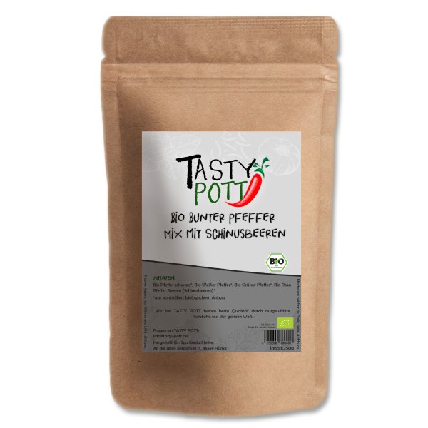 Tasty Pott Bio Bunter Pfeffer Mix mit Schinusbeeren Nachfüllbeutel 250g
